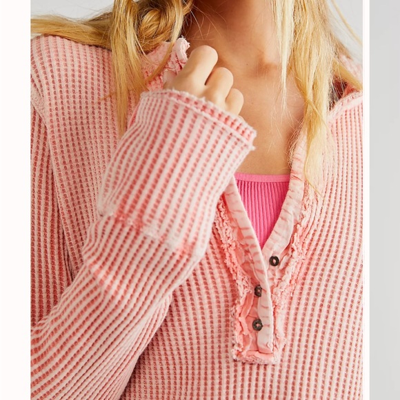 FP One Free People Colt One Blush Waffle Henley Relaxed Top Small - Picture 4 of 9